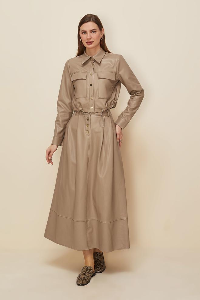 Tesettür giyim KAHVE 46064 DERİ 522 2 Lİ ETEKLİ TK.38-42 TEK 38 - ALVİNA