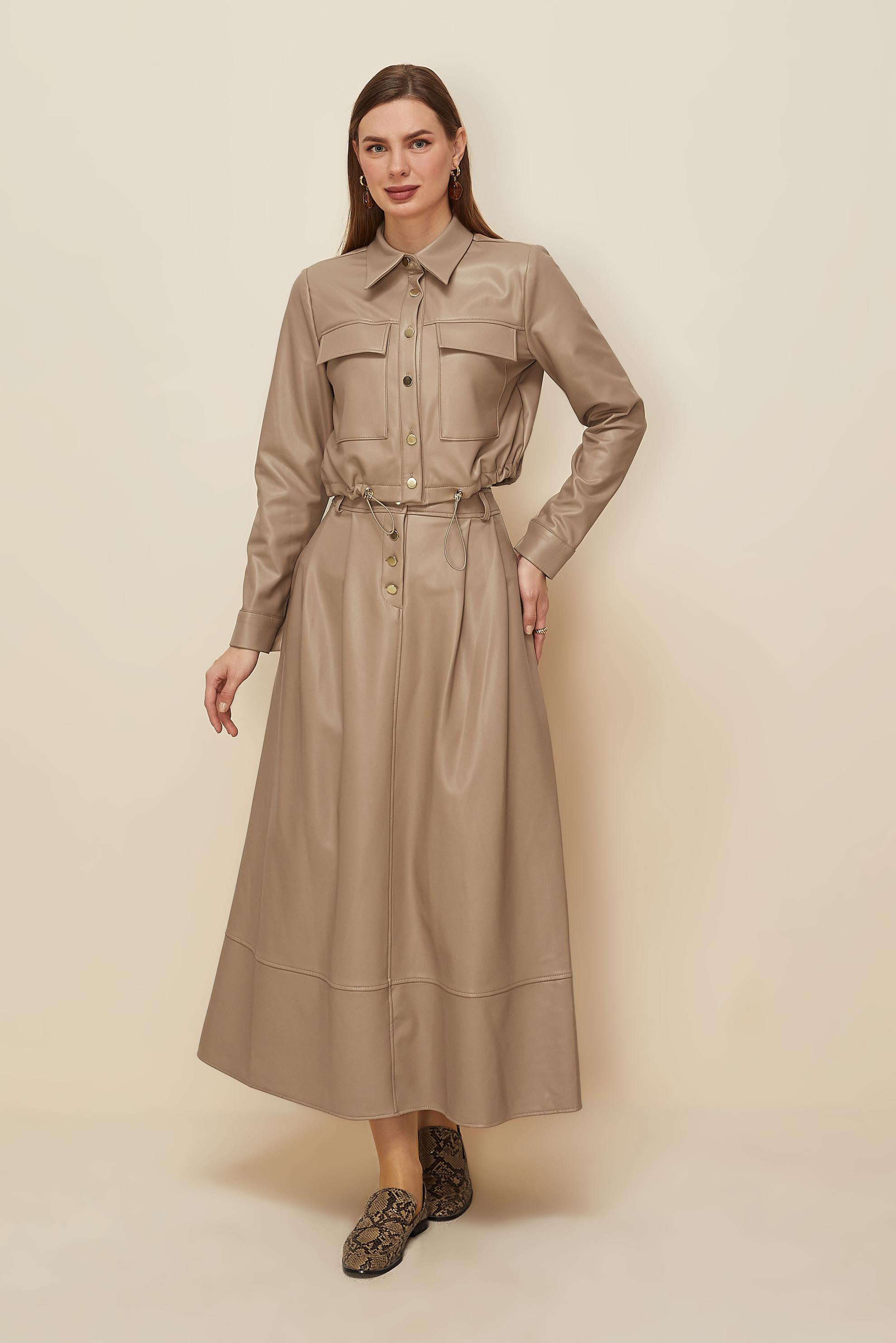 Tesettür giyim KAHVE 46064 DERİ 522 2 Lİ ETEKLİ TK.38-42 TEK 38