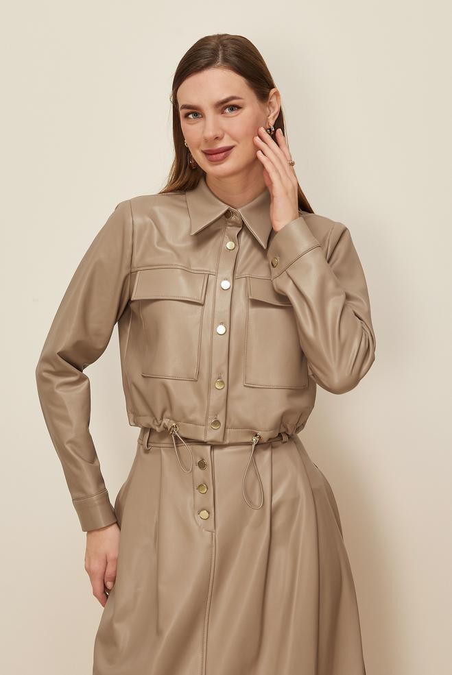 Tesettür giyim KAHVE 46064 DERİ 522 2 Lİ ETEKLİ TK.38-42 TEK 38 - ALVİNA