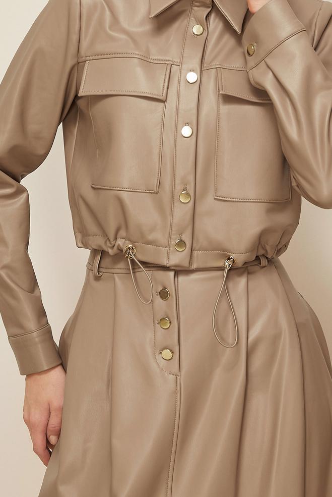 Tesettür giyim KAHVE 46064 DERİ 522 2 Lİ ETEKLİ TK.38-42 TEK 38 - ALVİNA