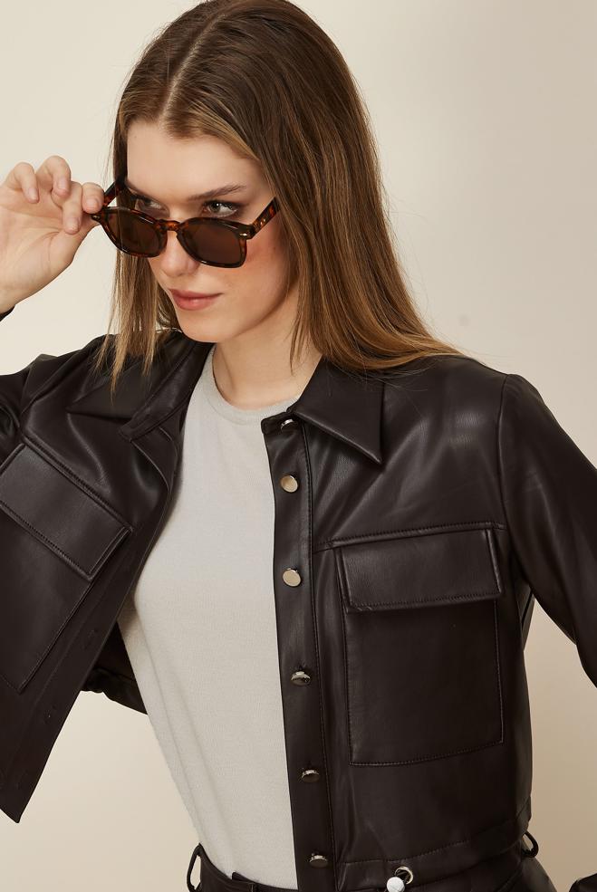 Tesettür giyim KAHVE 46064 DERİ 522 2 Lİ ETEKLİ TK.38-42 TEK 38 - ALVİNA