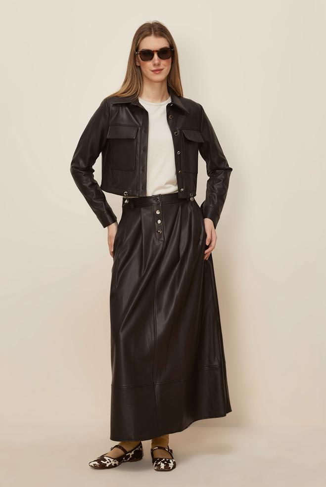 Tesettür giyim KAHVE 46064 DERİ 522 2 Lİ ETEKLİ TK.38-42 TEK 38 - ALVİNA