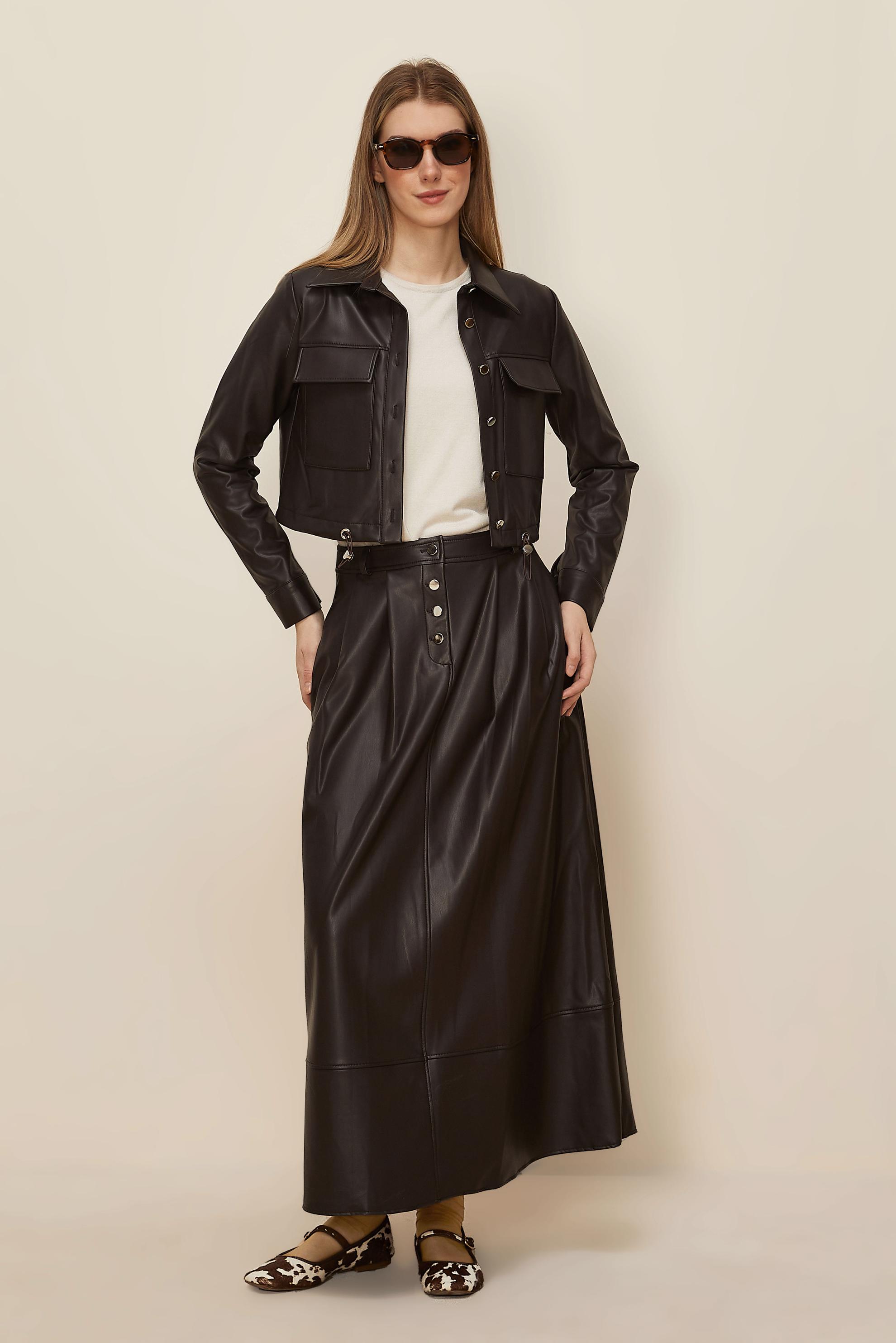 Tesettür giyim KAHVE 46064 DERİ 522 2 Lİ ETEKLİ TK.38-42 TEK 38