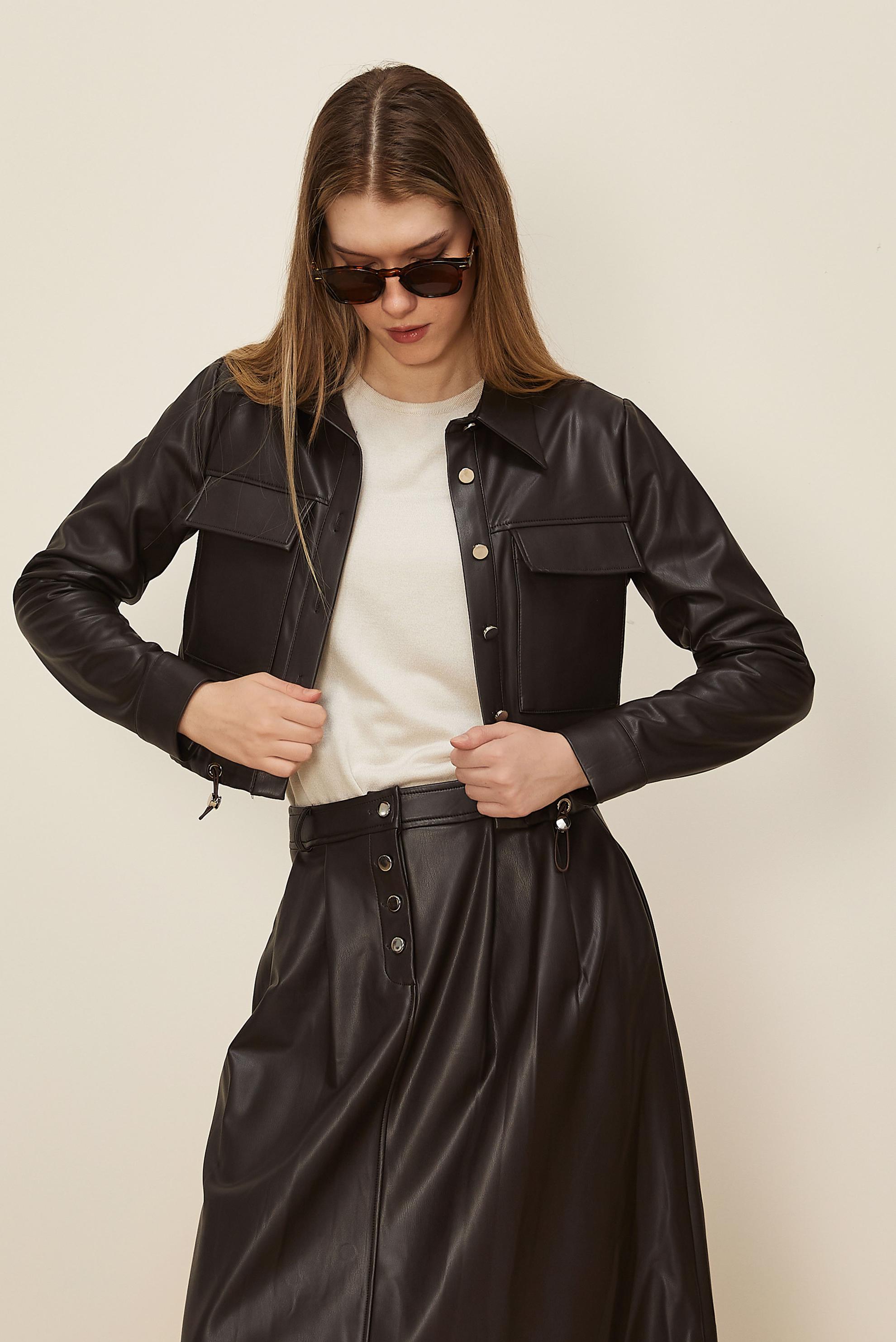 Tesettür giyim KAHVE 46064 DERİ 522 2 Lİ ETEKLİ TK.38-42 TEK 38