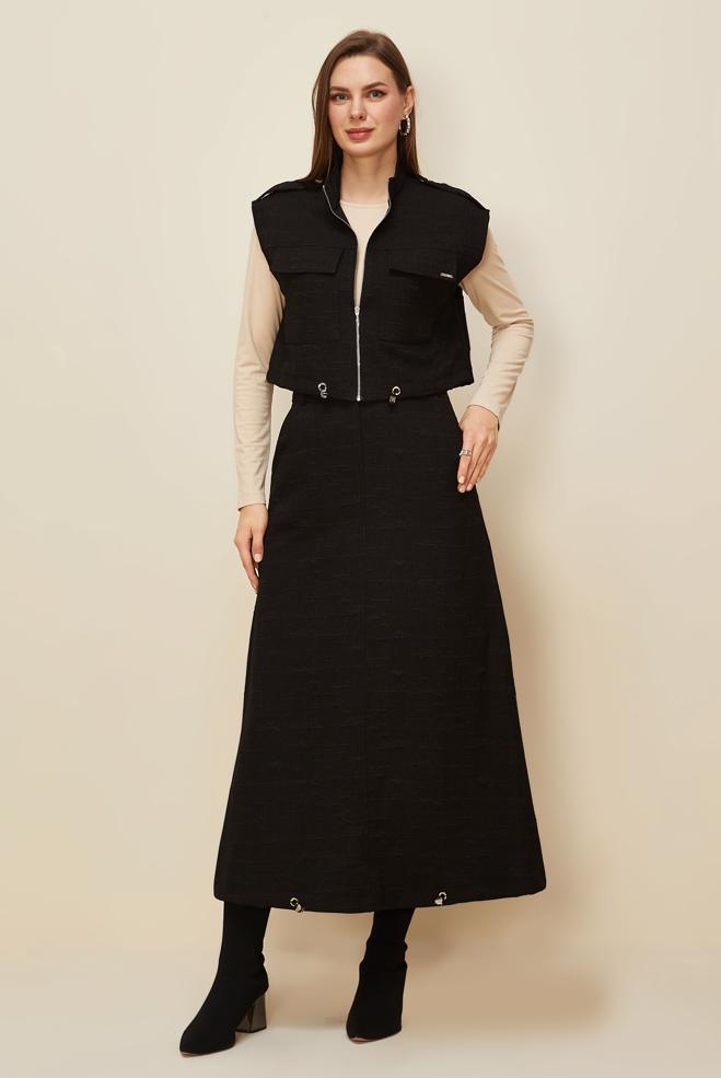 Hijab clothing BLACK JACQUARD SKIRTED SUIT 46101 - ALVİNA