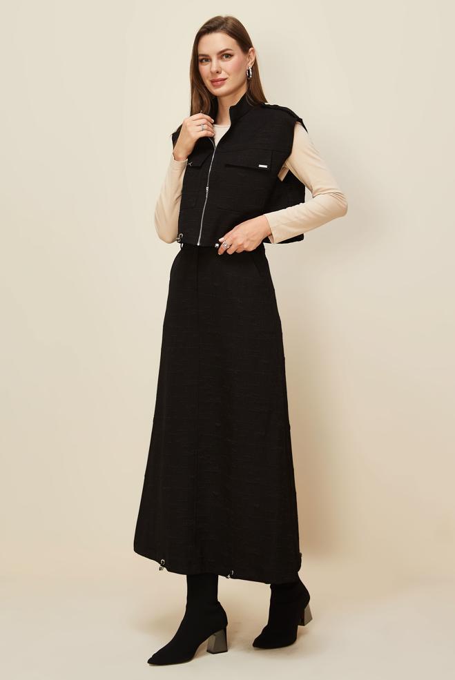 Hijab clothing BLACK JACQUARD SKIRTED SUIT 46101 - ALVİNA