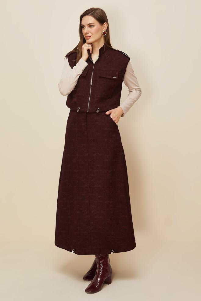 Hijab clothing CLARET RED JACQUARD SKIRTED SUIT 46101 - ALVİNA