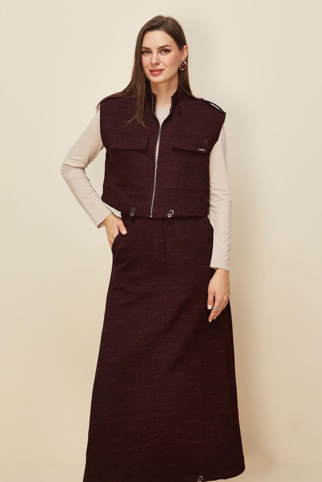 Hijab clothing CLARET RED JACQUARD SKIRTED SUIT 46101 - ALVİNA