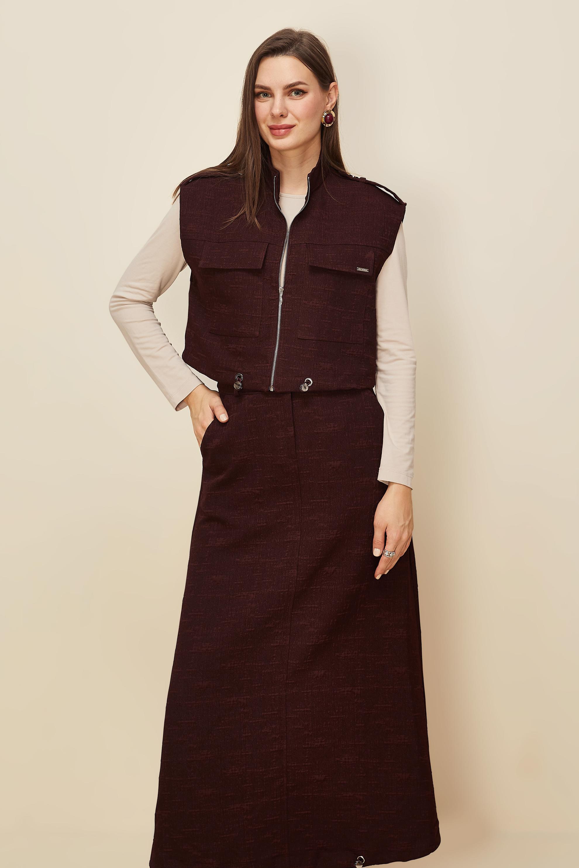 Hijab clothing CLARET RED JACQUARD SKIRTED SUIT 46101