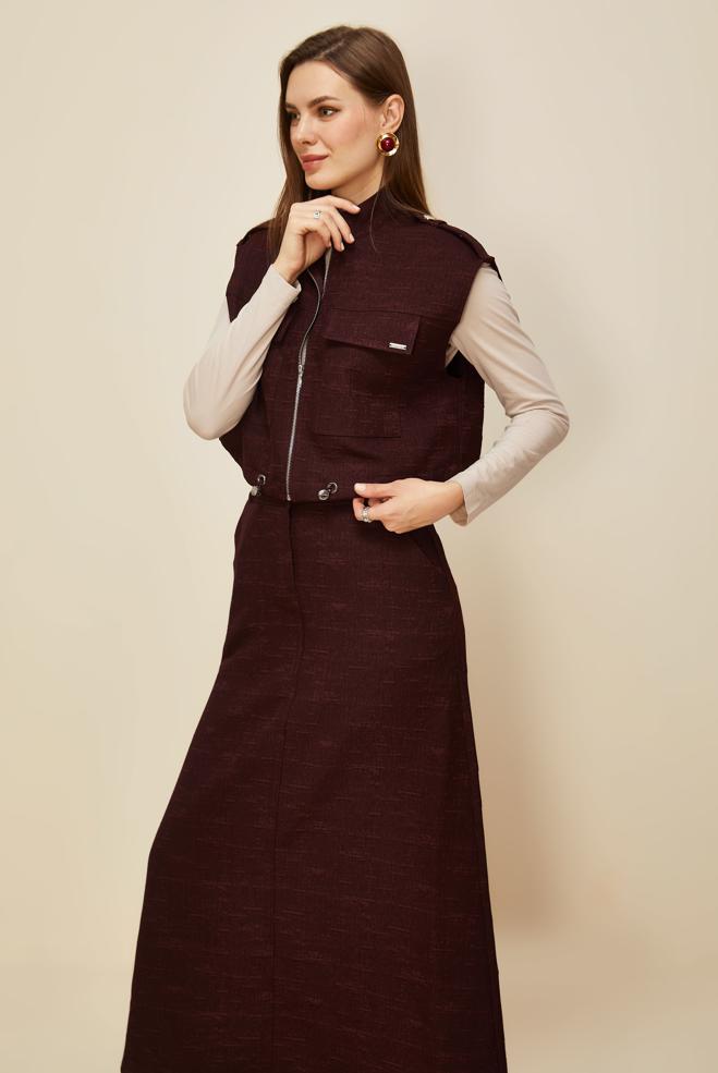 Hijab clothing CLARET RED JACQUARD SKIRTED SUIT 46101 - ALVİNA