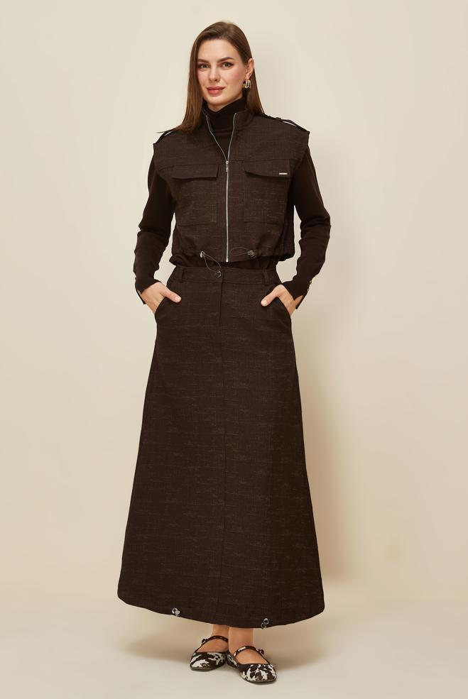 Hijab clothing BROWN JACQUARD SKIRTED SUIT 46101 - ALVİNA