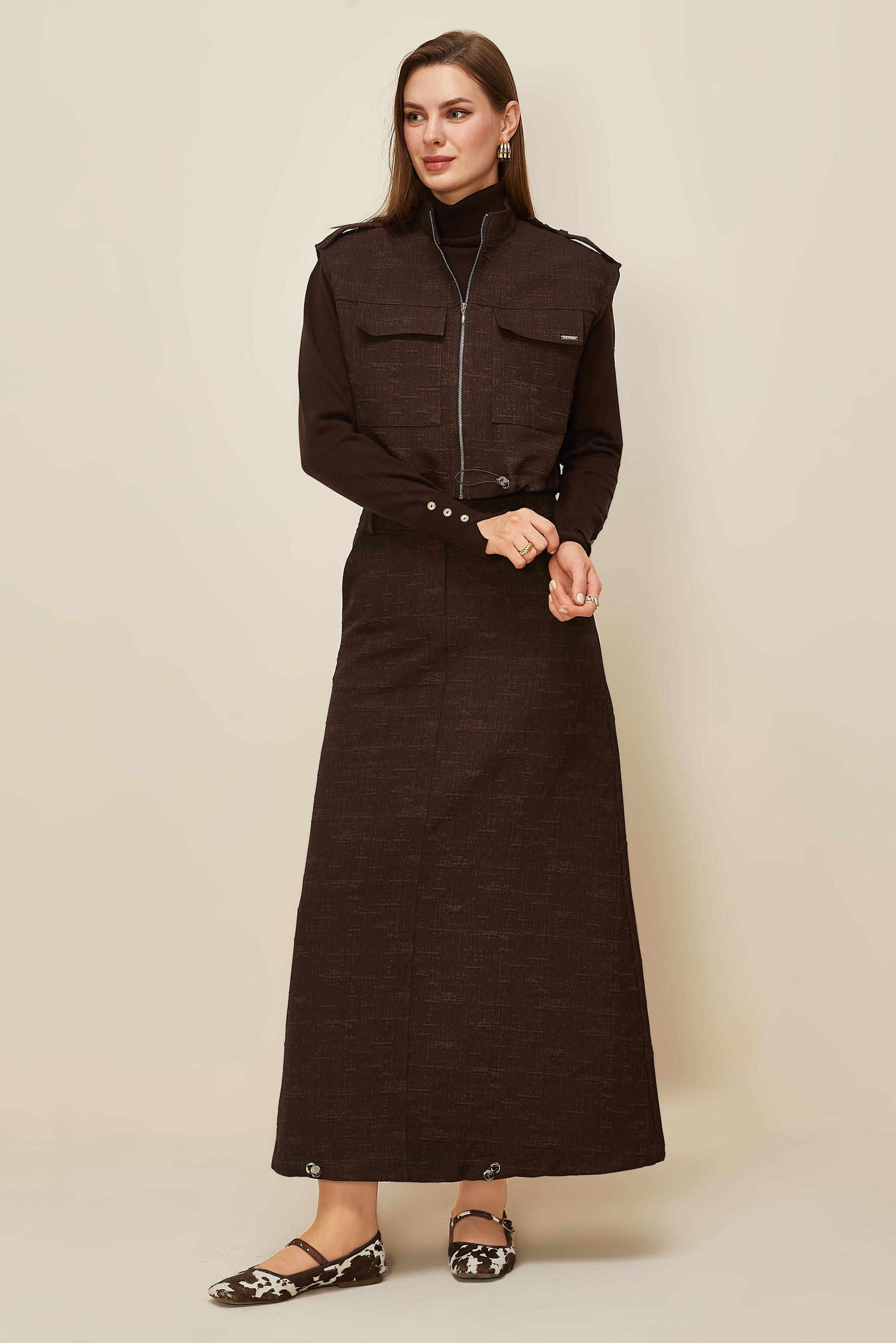 Hijab clothing BROWN JACQUARD SKIRTED SUIT 46101