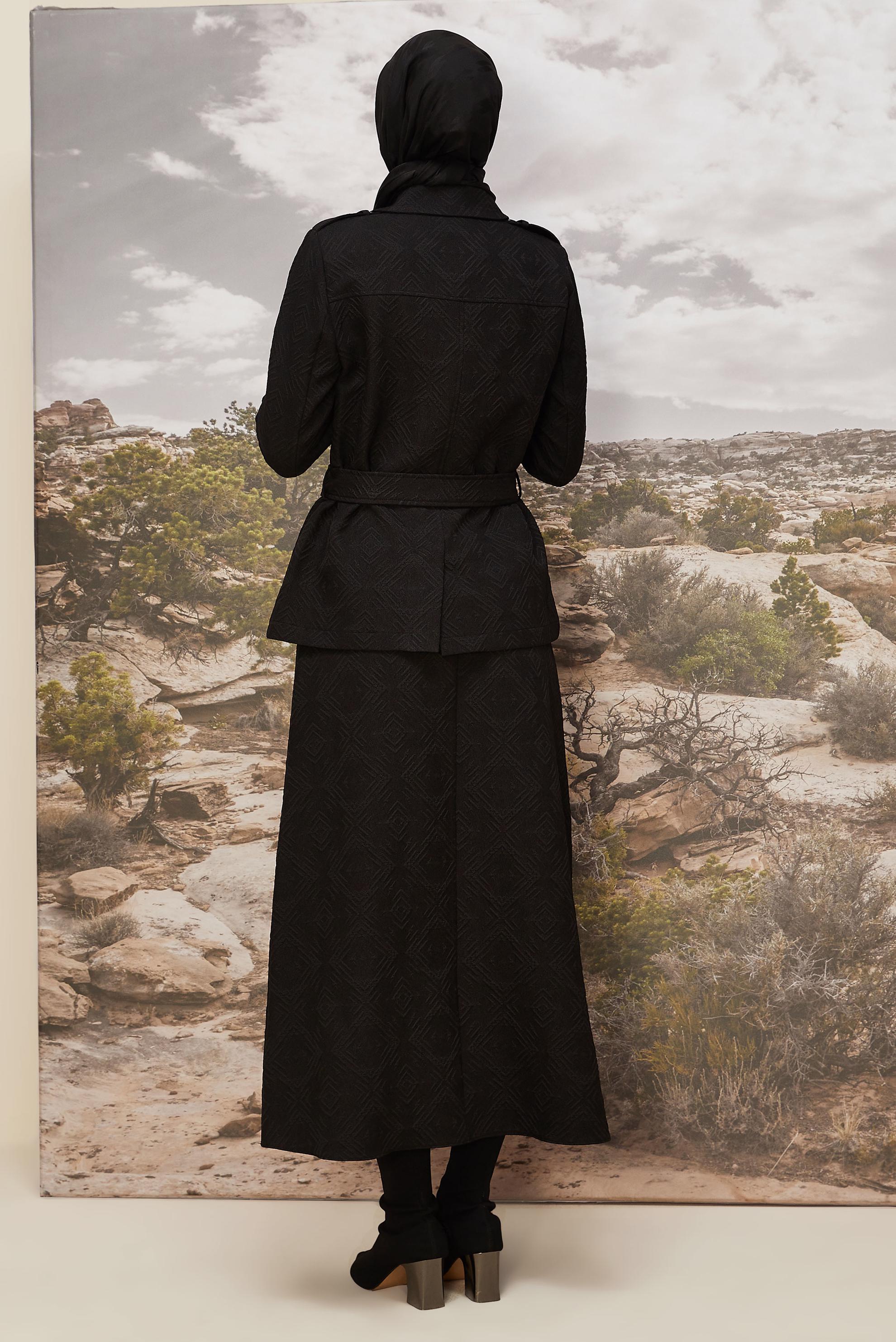 Hijab clothing BLACK BELTED JACQUARD SKIRTED SUIT 46102
