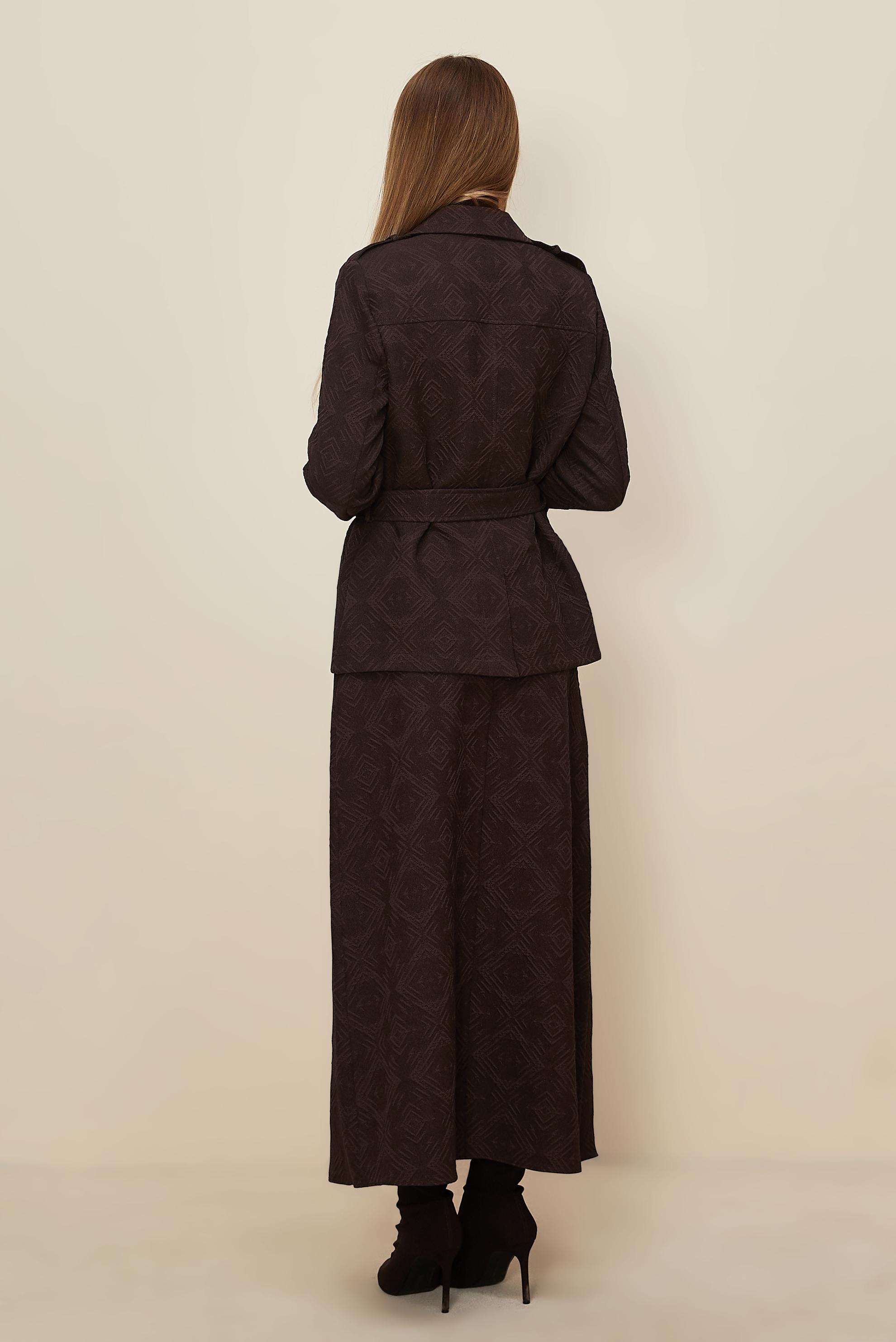 Hijab clothing BROWN BELTED JACQUARD SKIRTED SUIT 46102