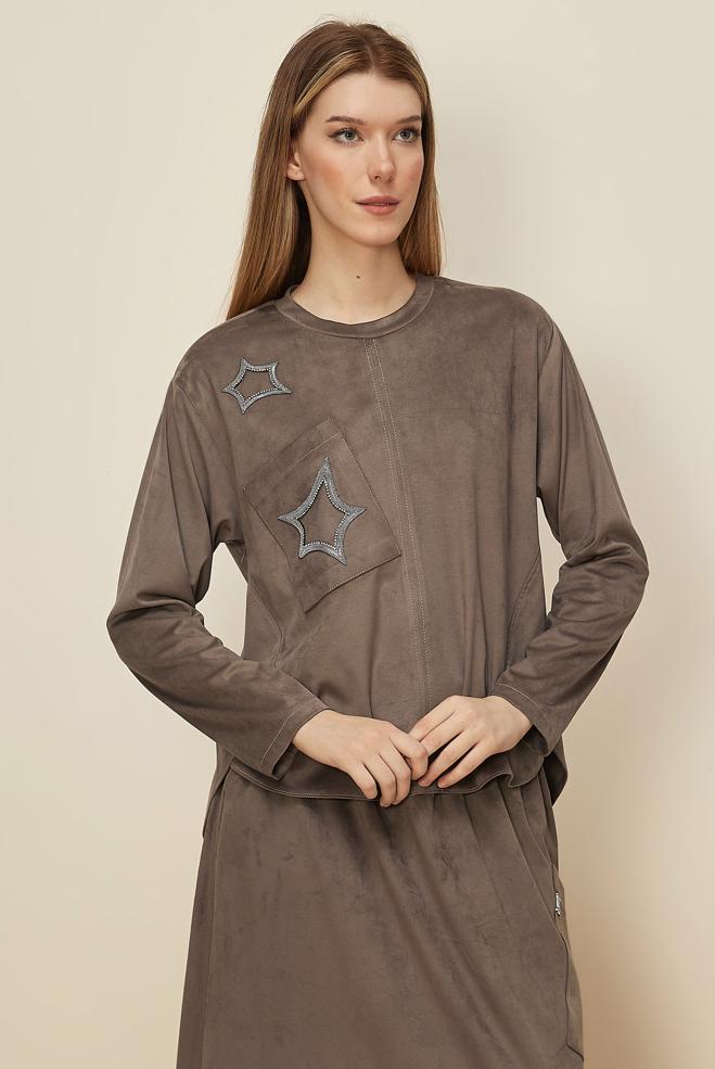 Tesettür giyim VİZON 46140 DOUBLE SÜET 2&prime;Lİ ETEK.TK. 38-44 TEK 40 - ALVİNA