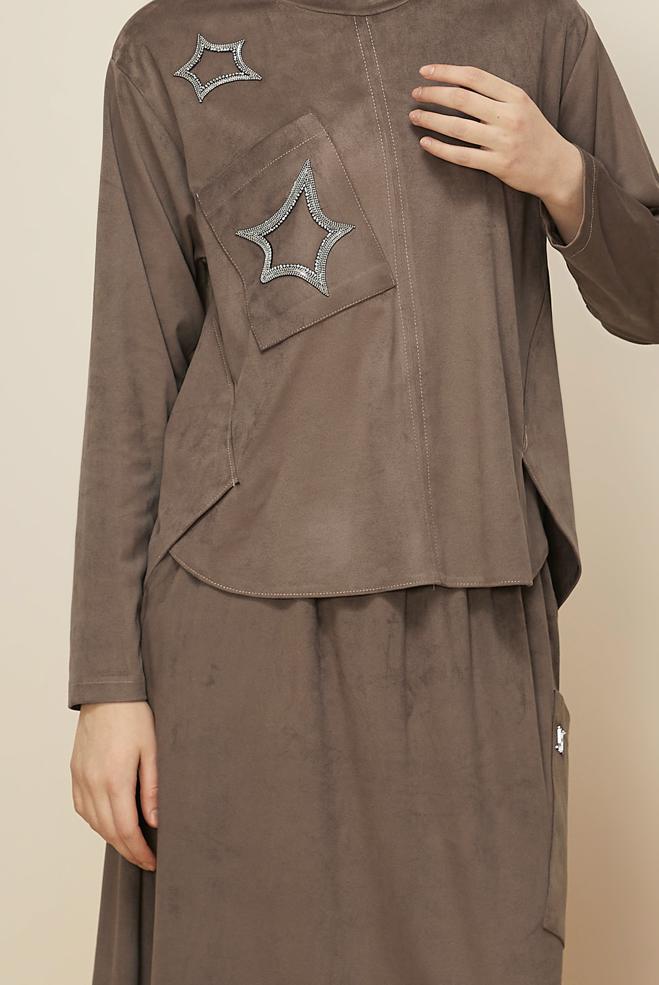 Tesettür giyim VİZON 46140 DOUBLE SÜET 2&prime;Lİ ETEK.TK. 38-44 TEK 40 - ALVİNA