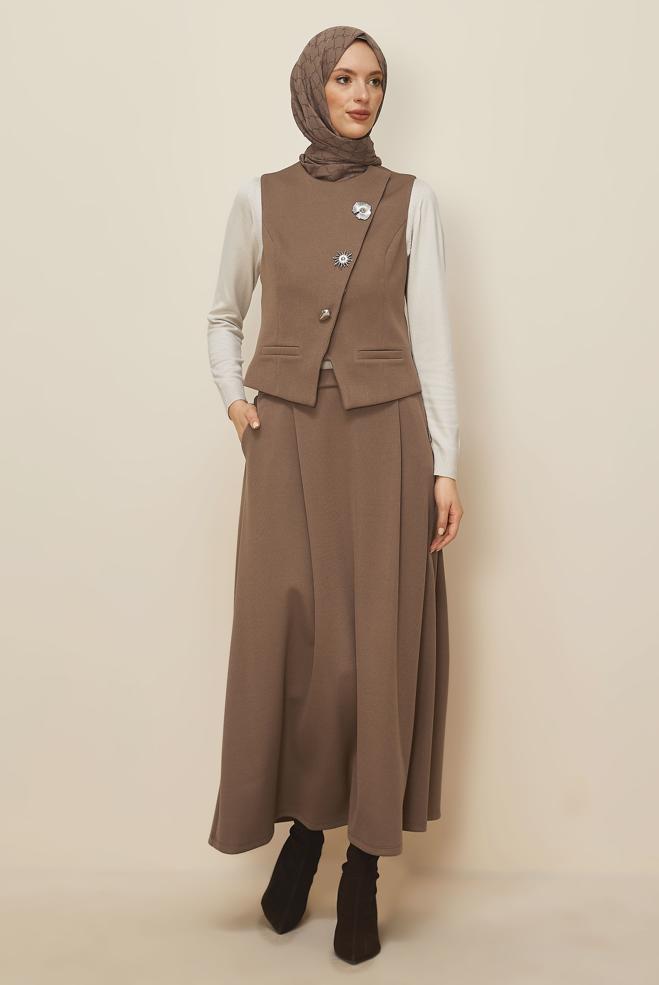 Hijab clothing BROWN SKIRTED SUIT 46173 - ALVİNA