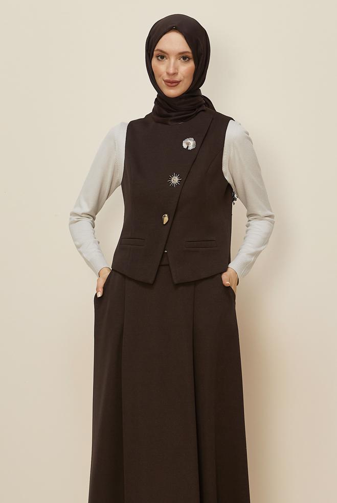 Hijab clothing BROWN SKIRTED SUIT 46173 - ALVİNA