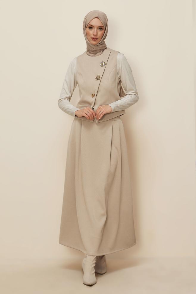 Hijab clothing BEIGE SKIRTED SUIT 46173 - ALVİNA