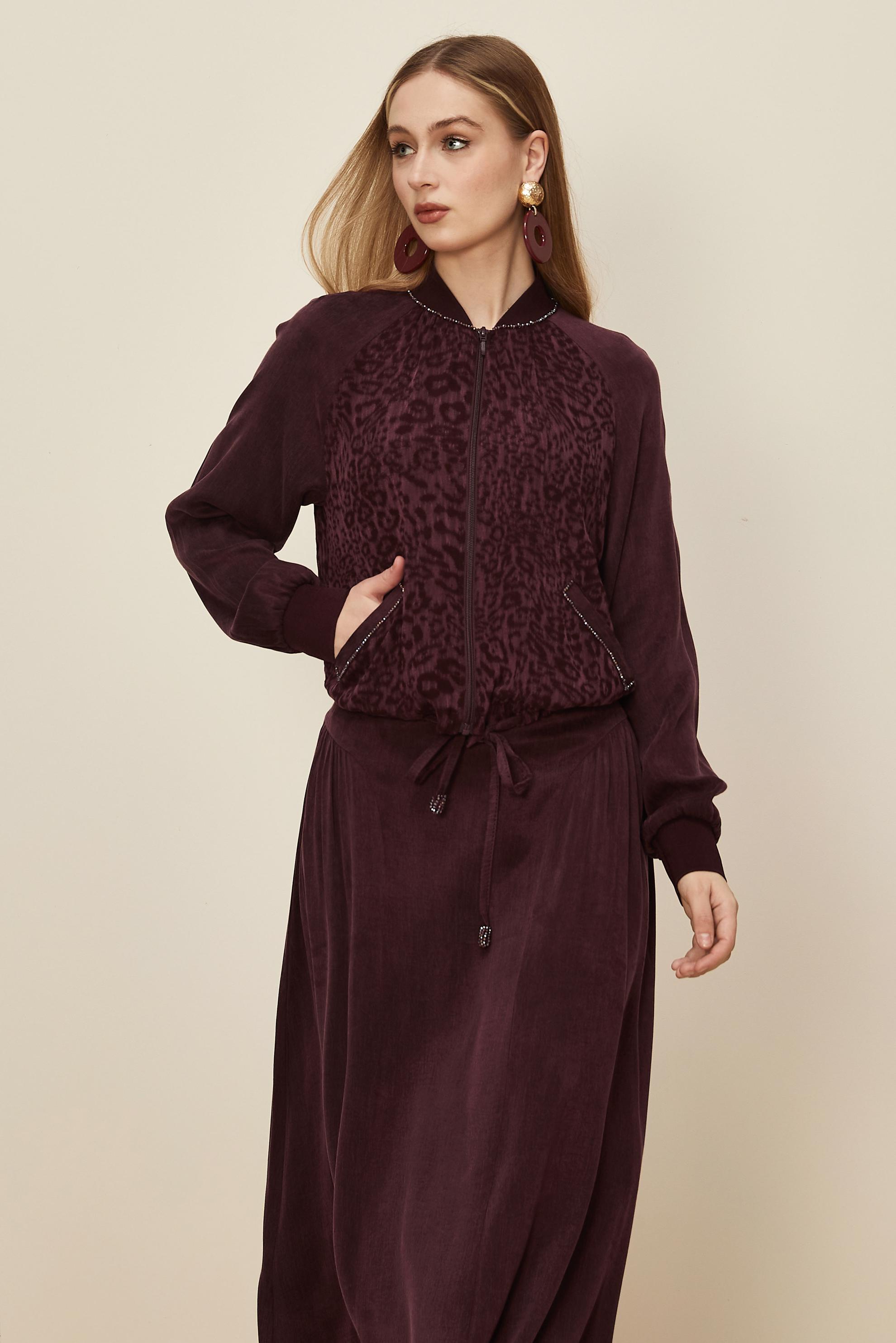 Tesettür giyim BORDO ETEKLİ LEOPAR DESENLİ TAKIM 46187