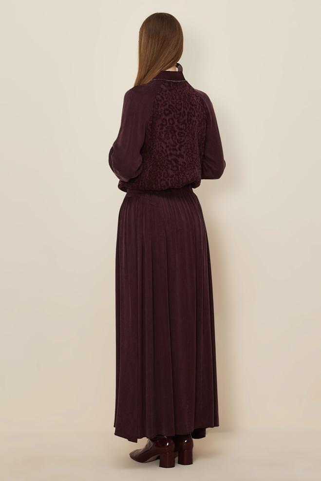 Tesettür giyim BORDO ETEKLİ LEOPAR DESENLİ TAKIM 46187 - ALVİNA