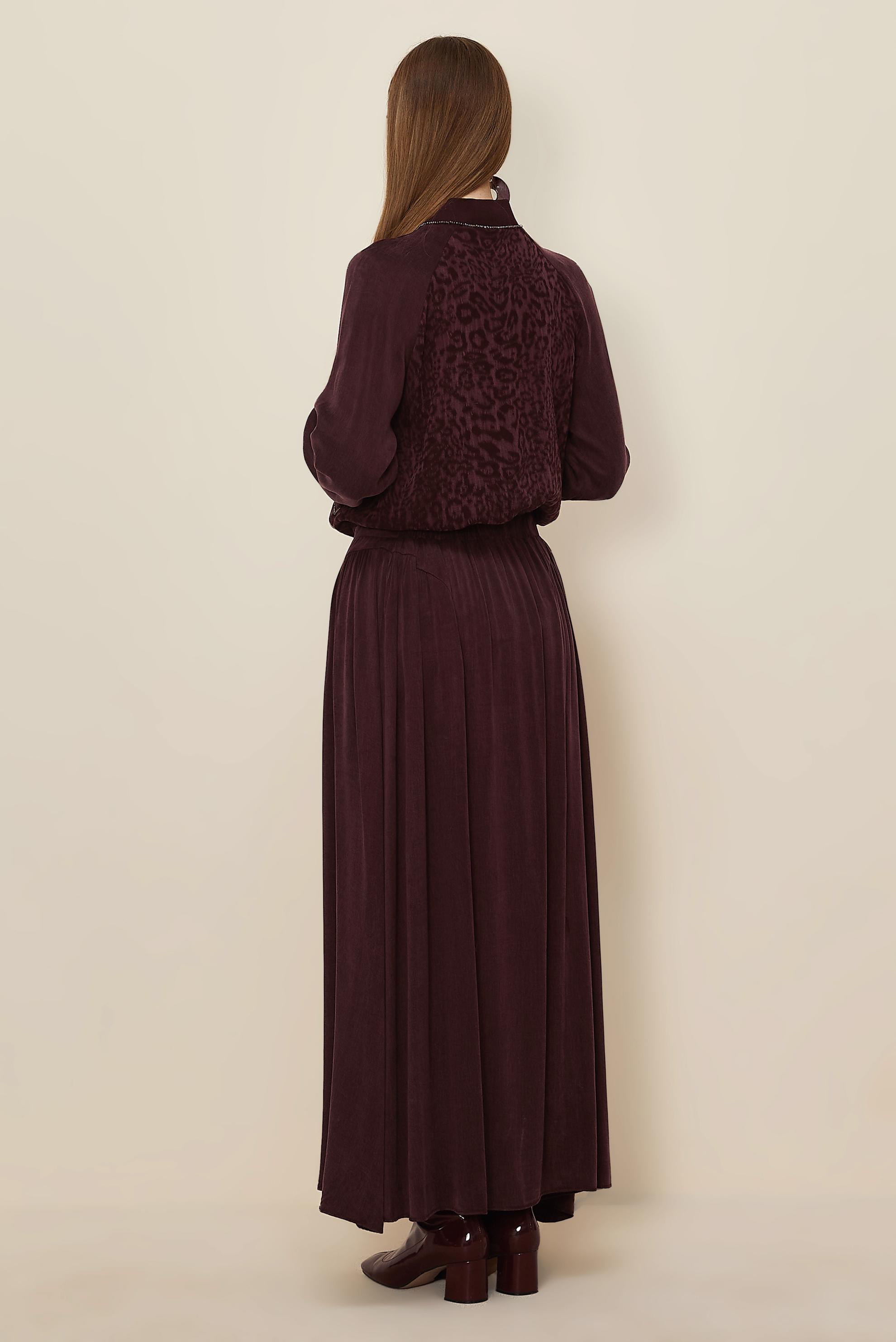 Tesettür giyim BORDO ETEKLİ LEOPAR DESENLİ TAKIM 46187