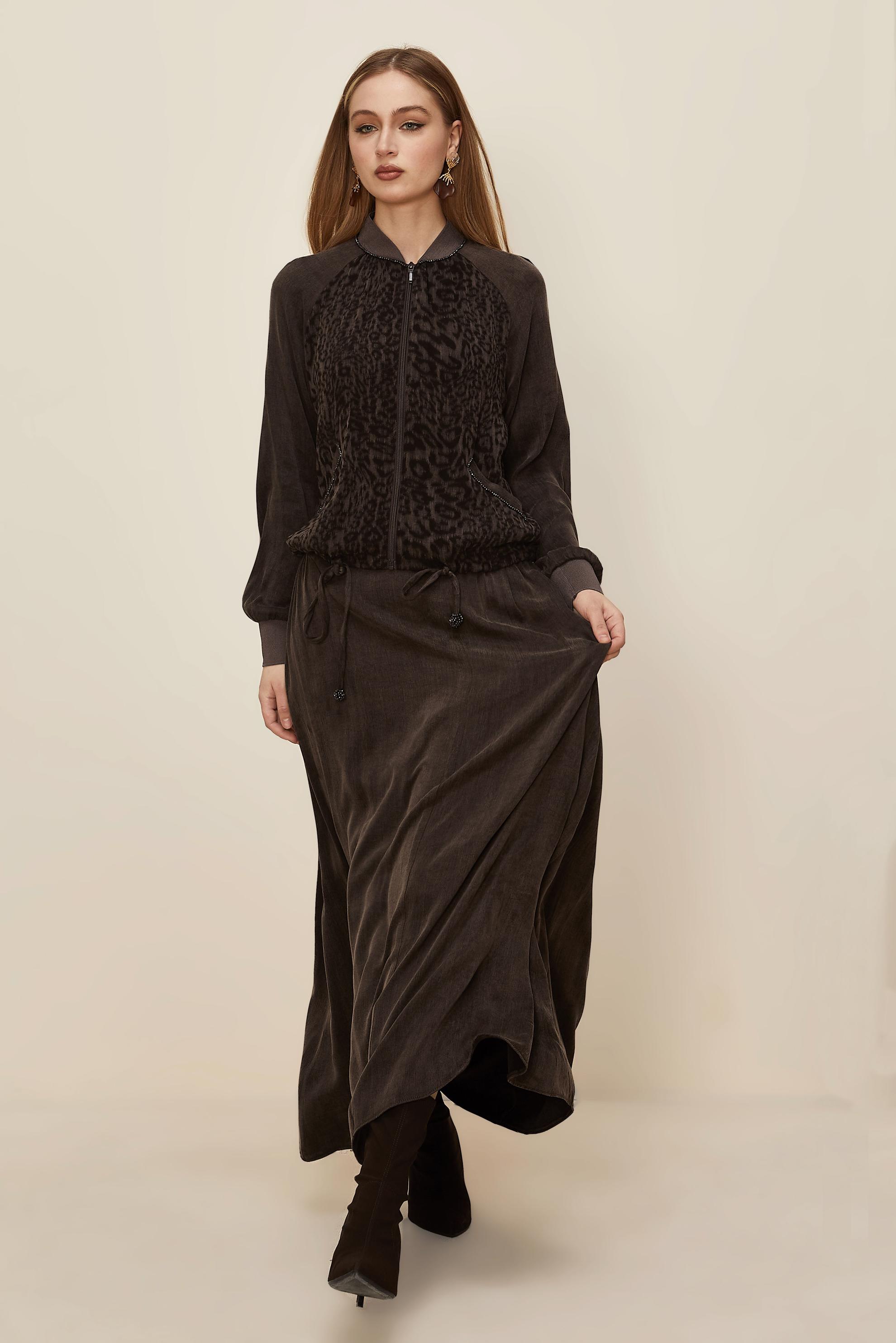 Hijab clothing BROWN LEOPARD PATTERNED SKIRTED SUIT 46187