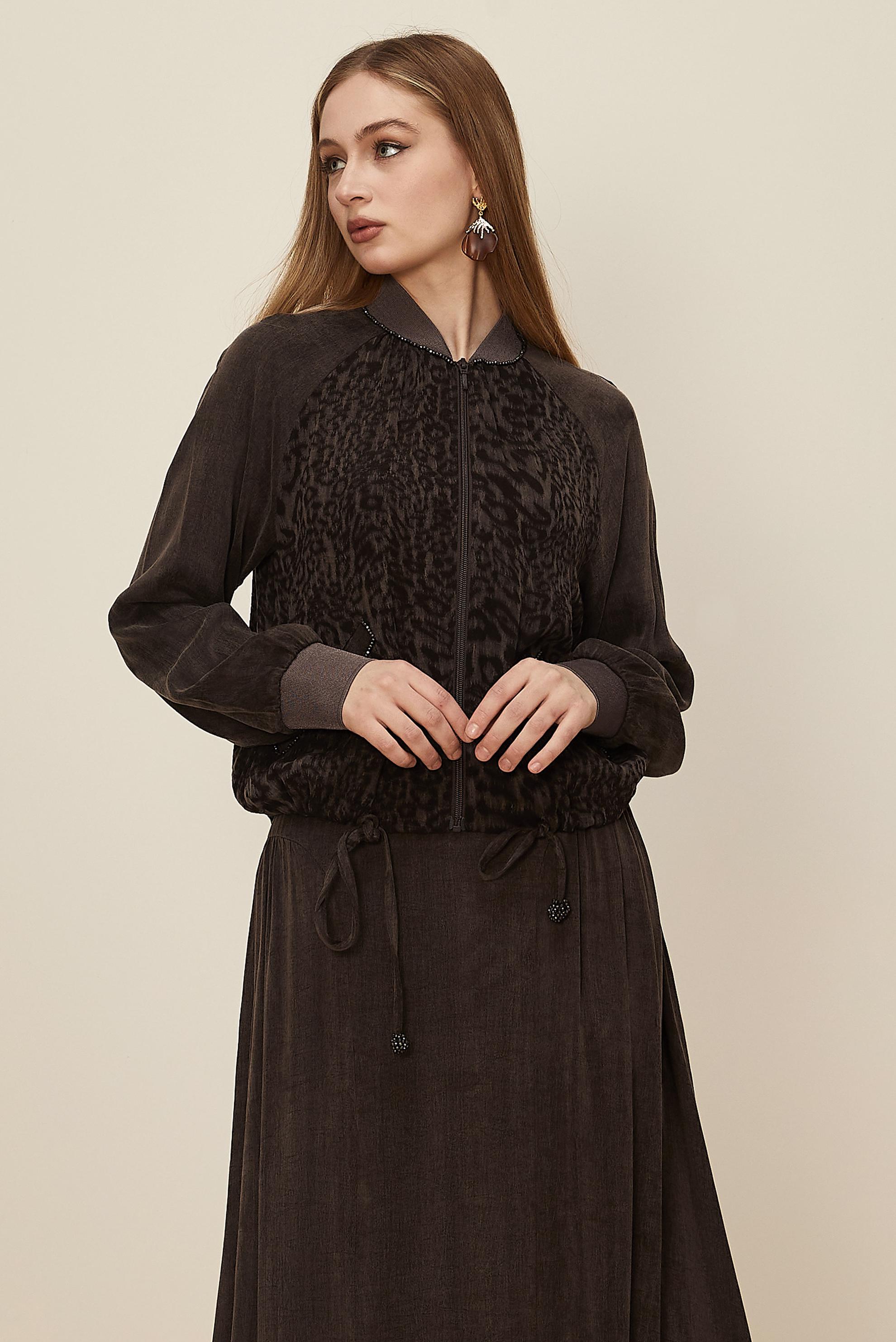 Hijab clothing BROWN LEOPARD PATTERNED SKIRTED SUIT 46187