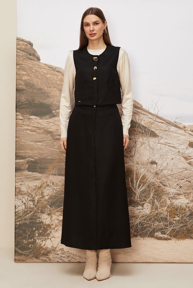 Tesettür giyim SİYAH 46236 G-1103 2 Lİ ETEKLİ TK.38-42 TEK 40 - ALVİNA