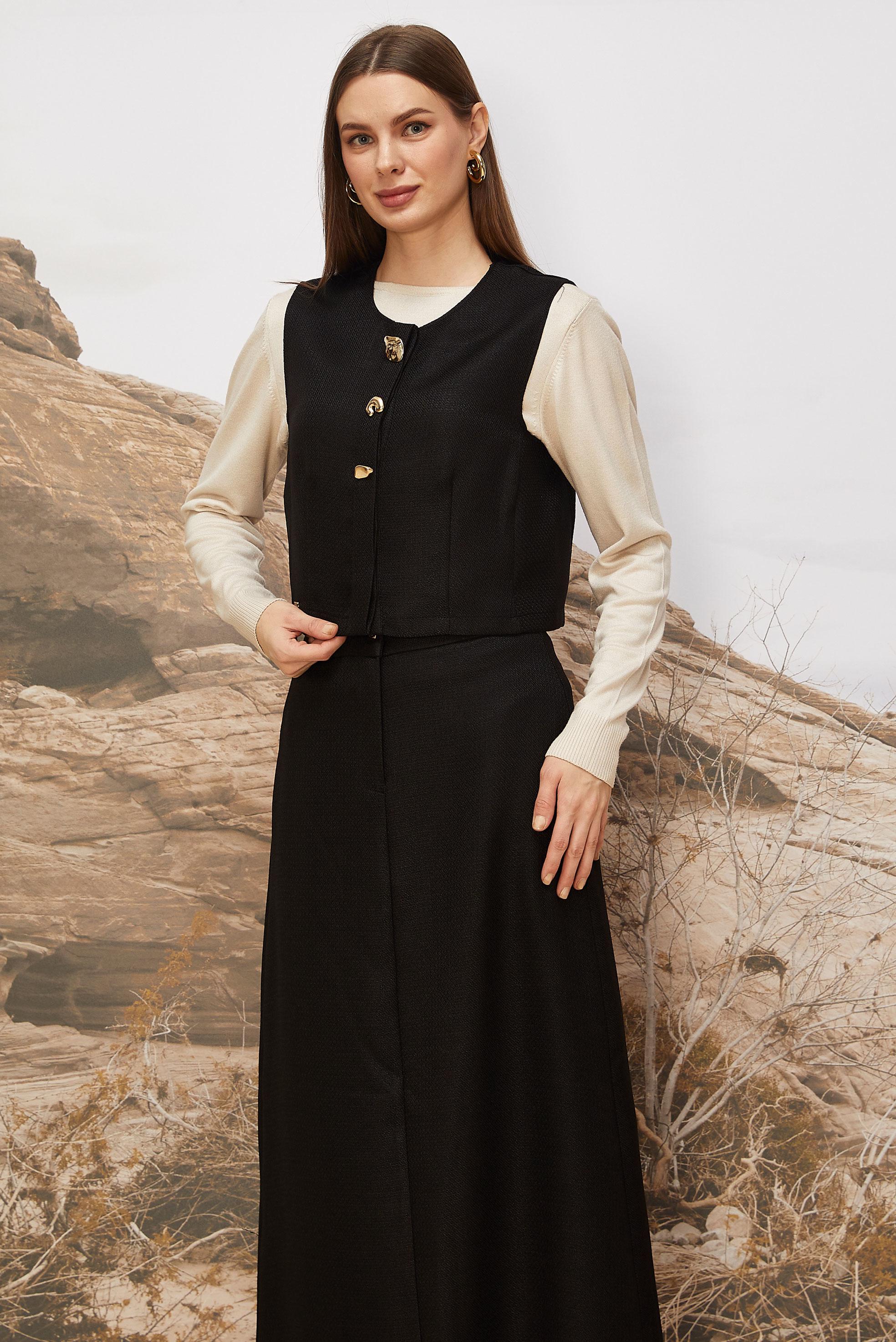 Hijab clothing BLACK 46236 G-1103 2 Lİ ETEKLİ TK.38-42 TEK 40