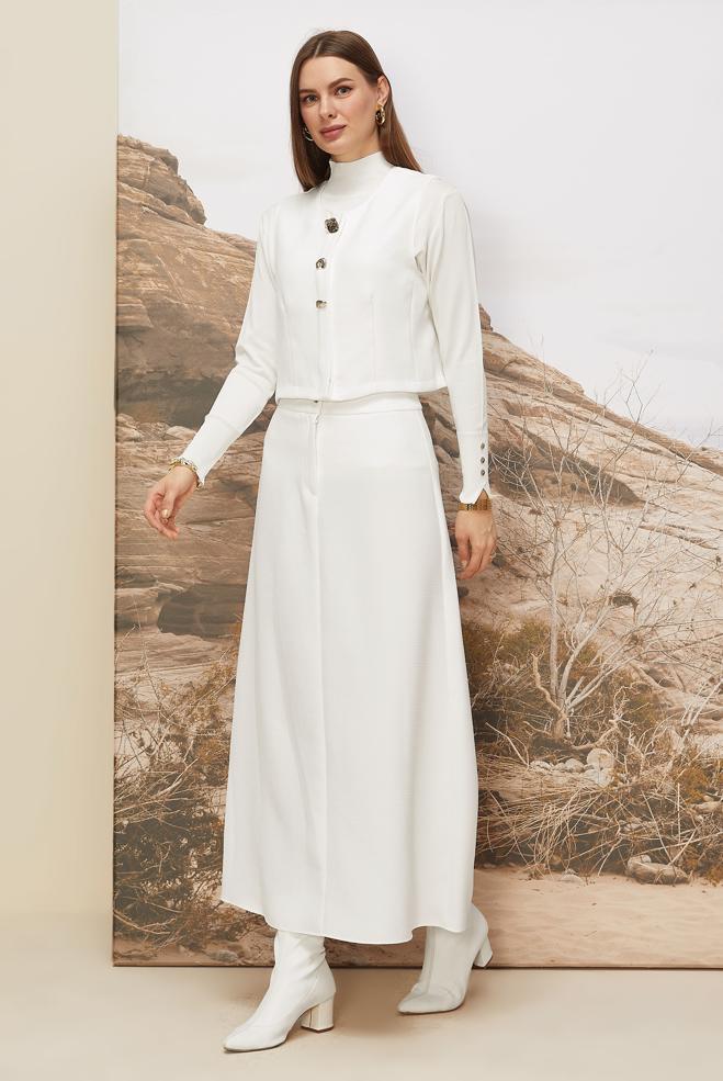 Tesettür giyim BEYAZ 46236 G-1103 2 Lİ ETEKLİ TK.38-42 TEK 40 - ALVİNA