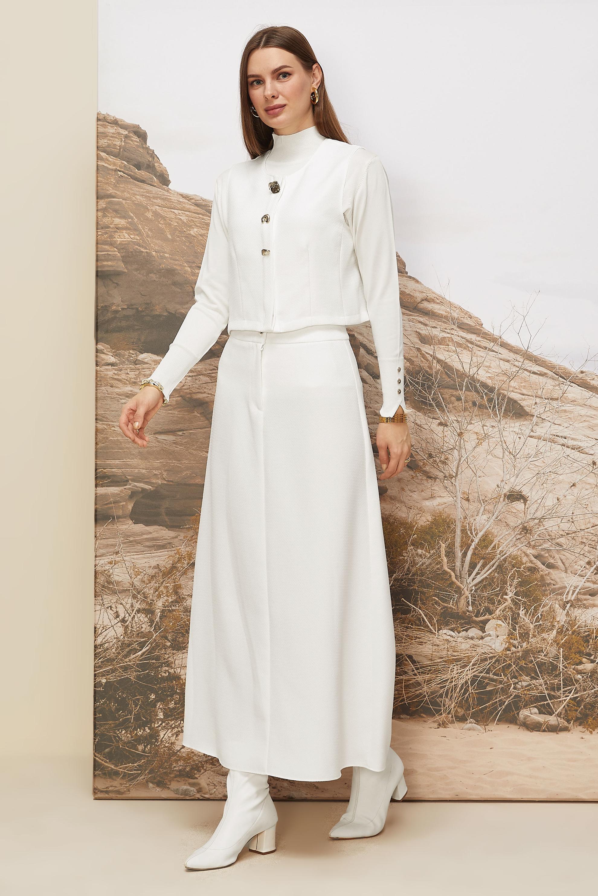 Tesettür giyim BEYAZ 46236 G-1103 2 Lİ ETEKLİ TK.38-42 TEK 40