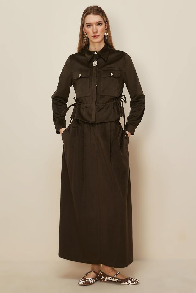 Hijab clothing BROWN SHIRT COLLAR SKIRTED SUIT 46237 - ALVİNA