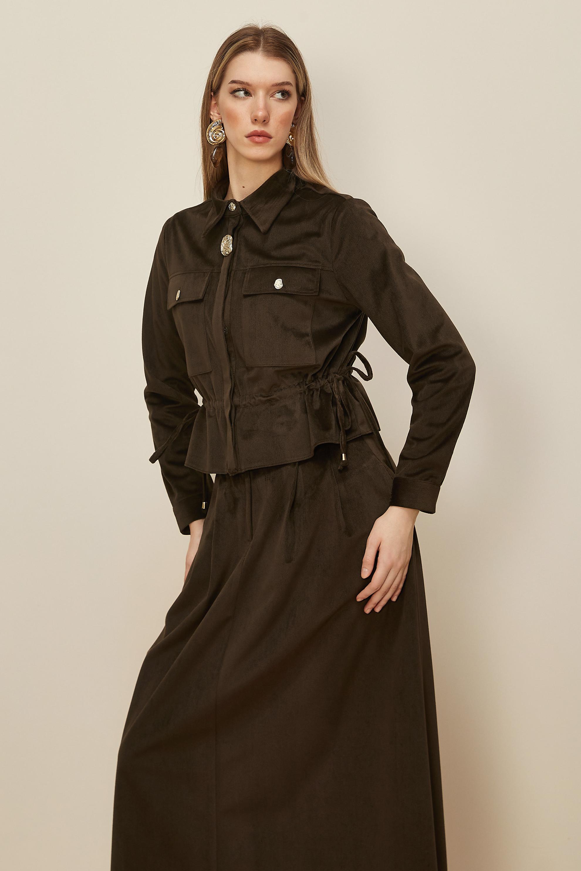 Hijab clothing BROWN SHIRT COLLAR SKIRTED SUIT 46237