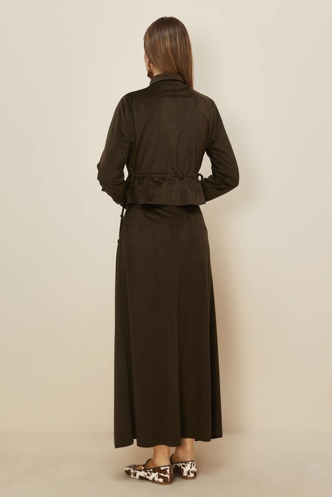 Hijab clothing BROWN SHIRT COLLAR SKIRTED SUIT 46237 - ALVİNA