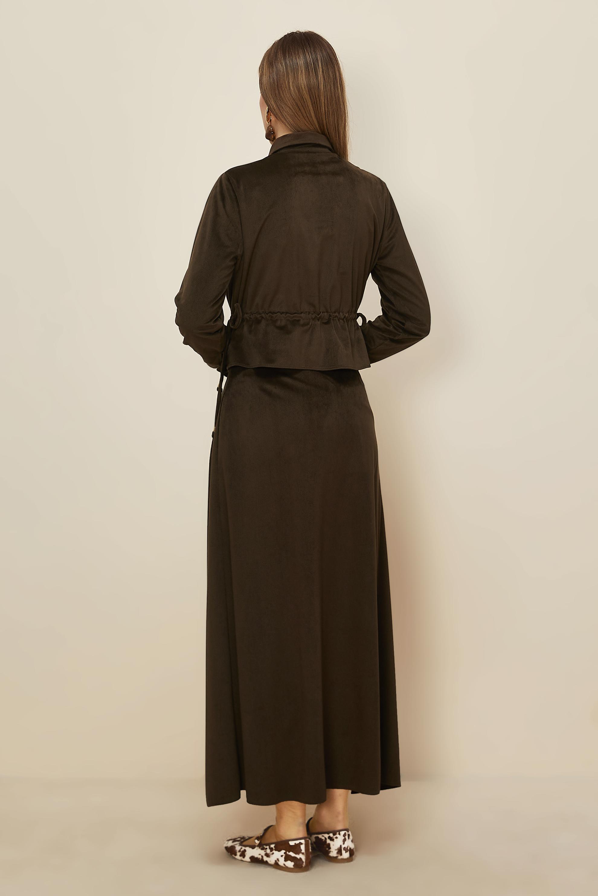 Hijab clothing BROWN SHIRT COLLAR SKIRTED SUIT 46237