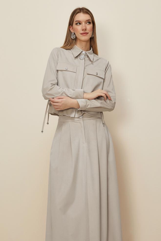 Hijab clothing BEIGE SHIRT COLLAR SKIRTED SUIT 46237 - ALVİNA
