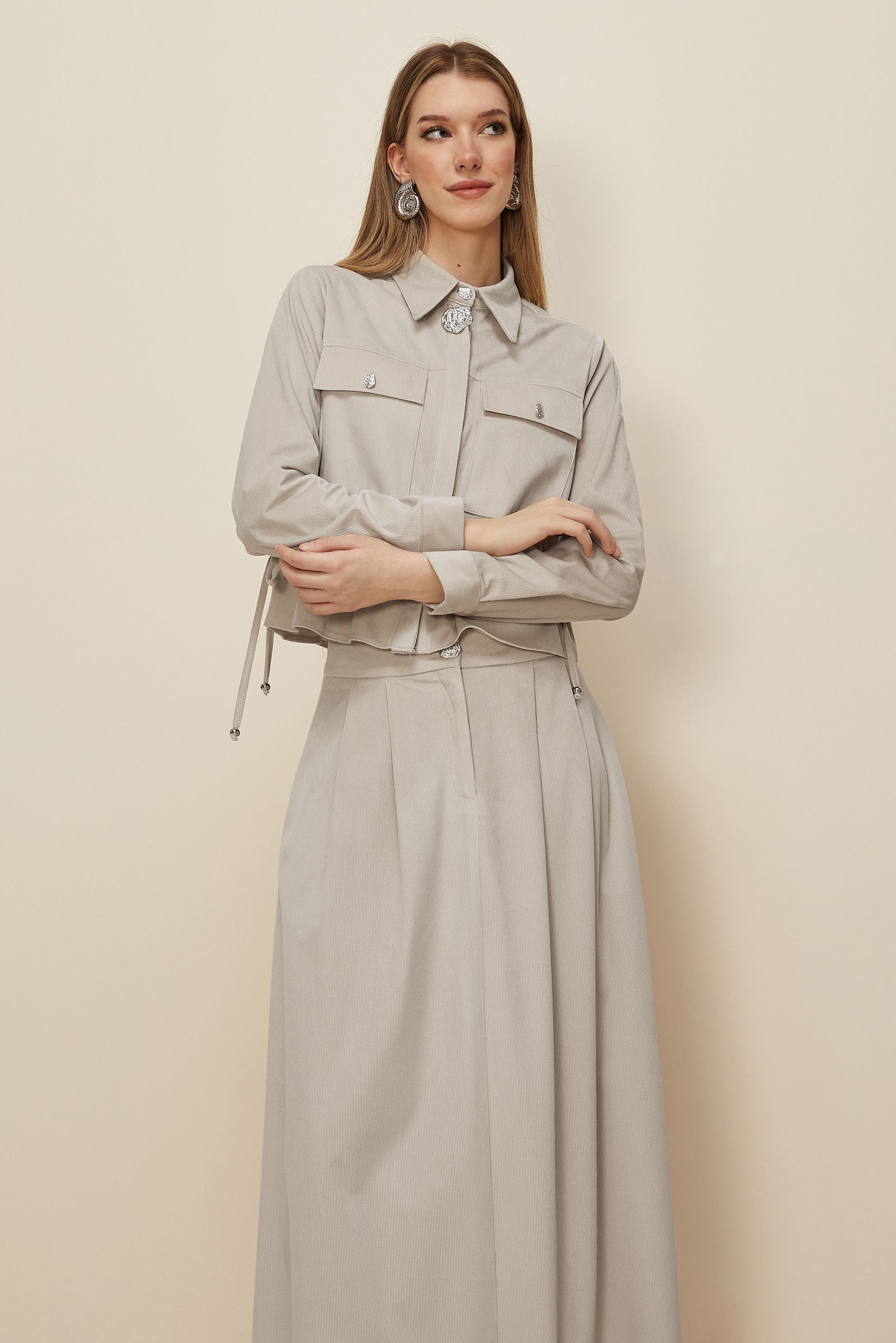Hijab clothing BEIGE SHIRT COLLAR SKIRTED SUIT 46237