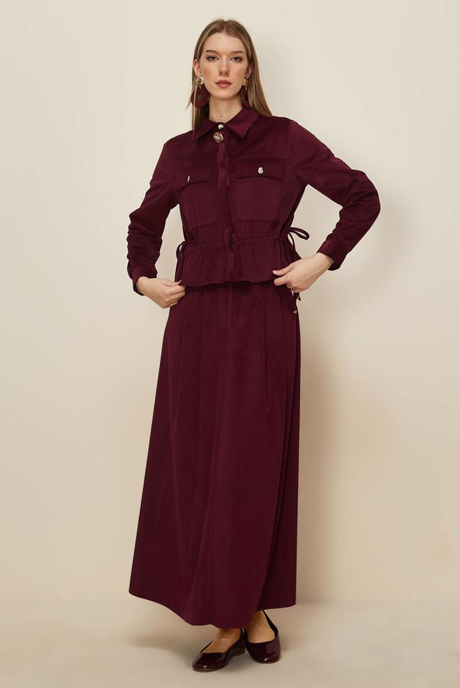 Hijab clothing CLARET RED SHIRT COLLAR SKIRTED SUIT 46237 - ALVİNA