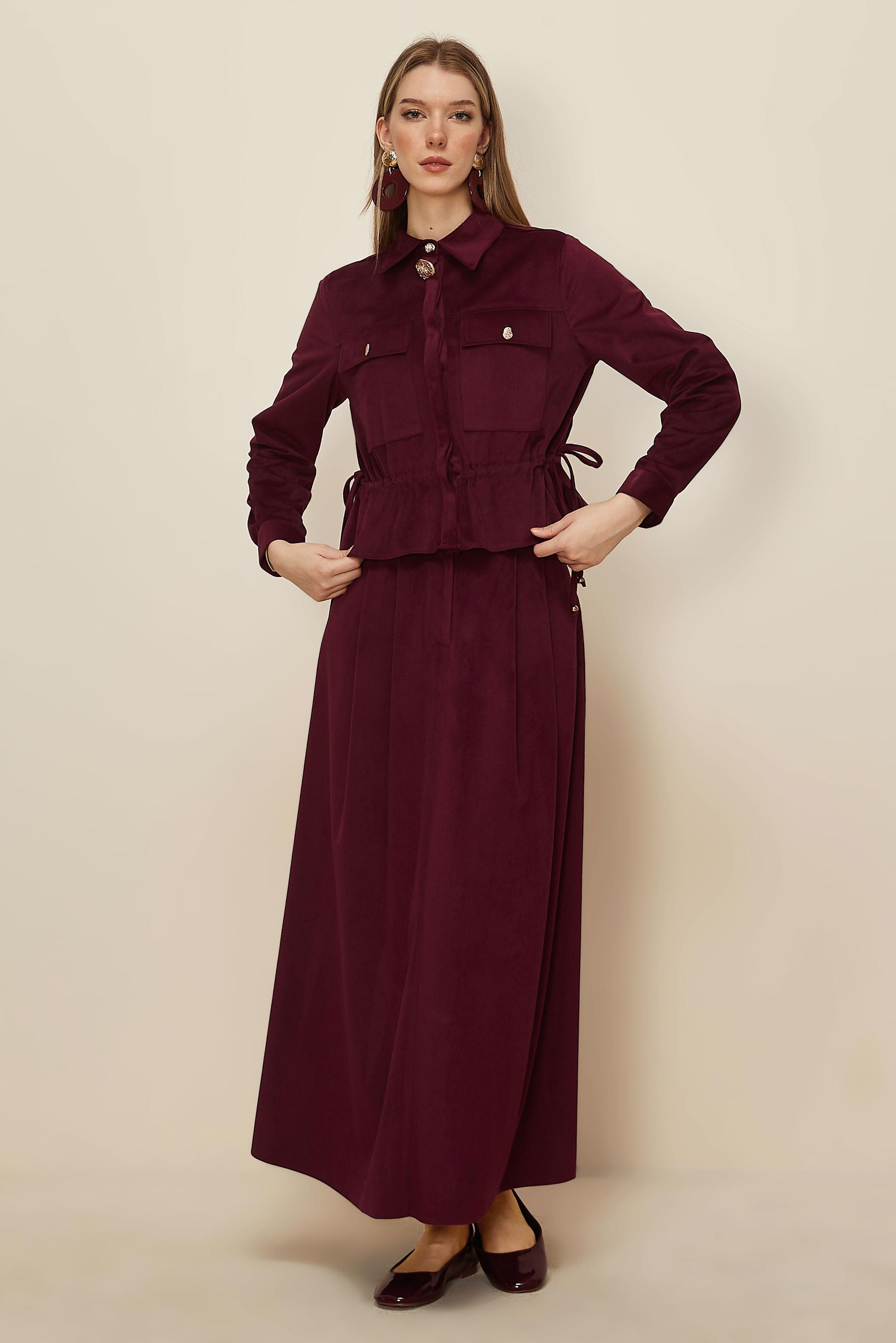 Hijab clothing CLARET RED SHIRT COLLAR SKIRTED SUIT 46237