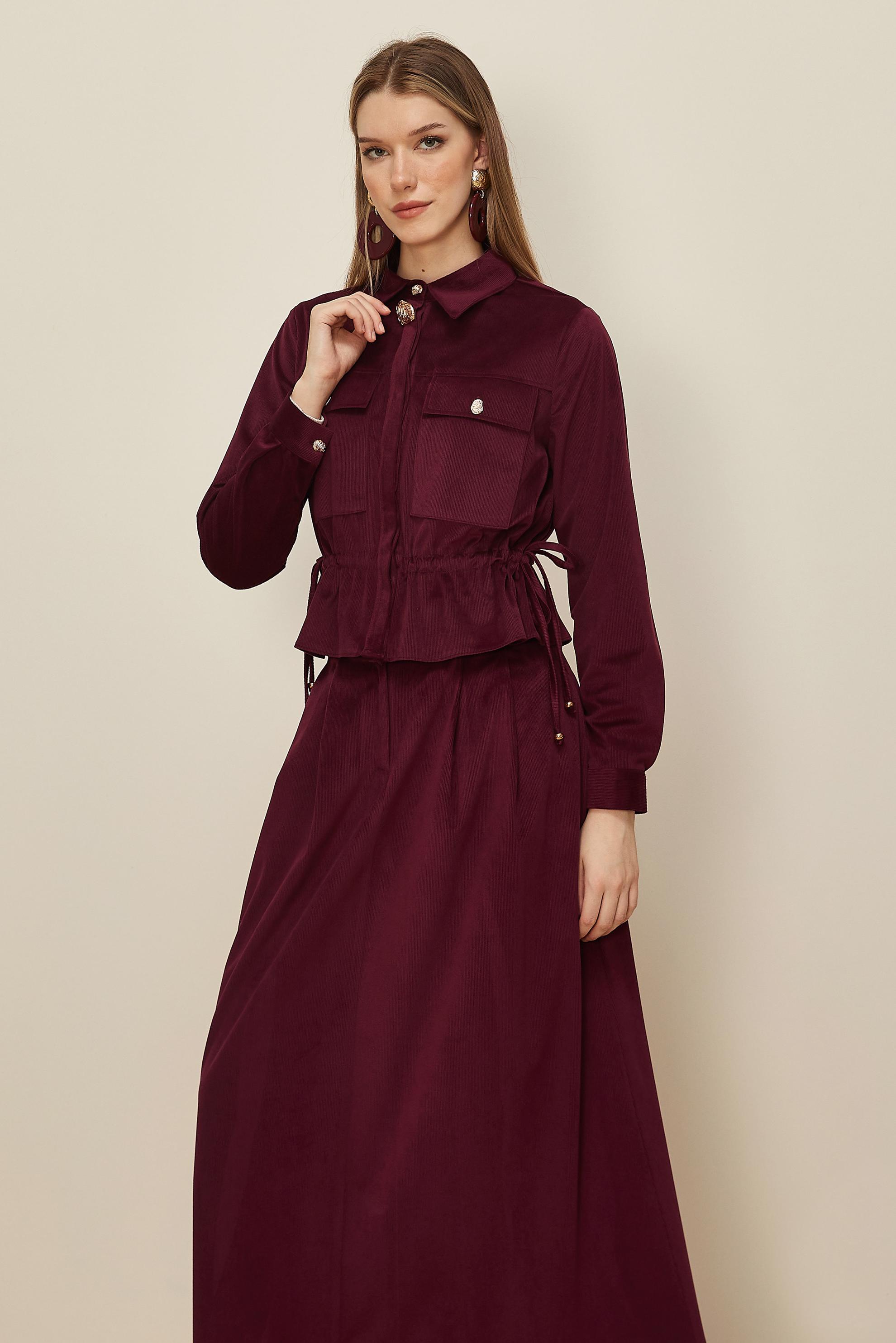 Hijab clothing CLARET RED SHIRT COLLAR SKIRTED SUIT 46237