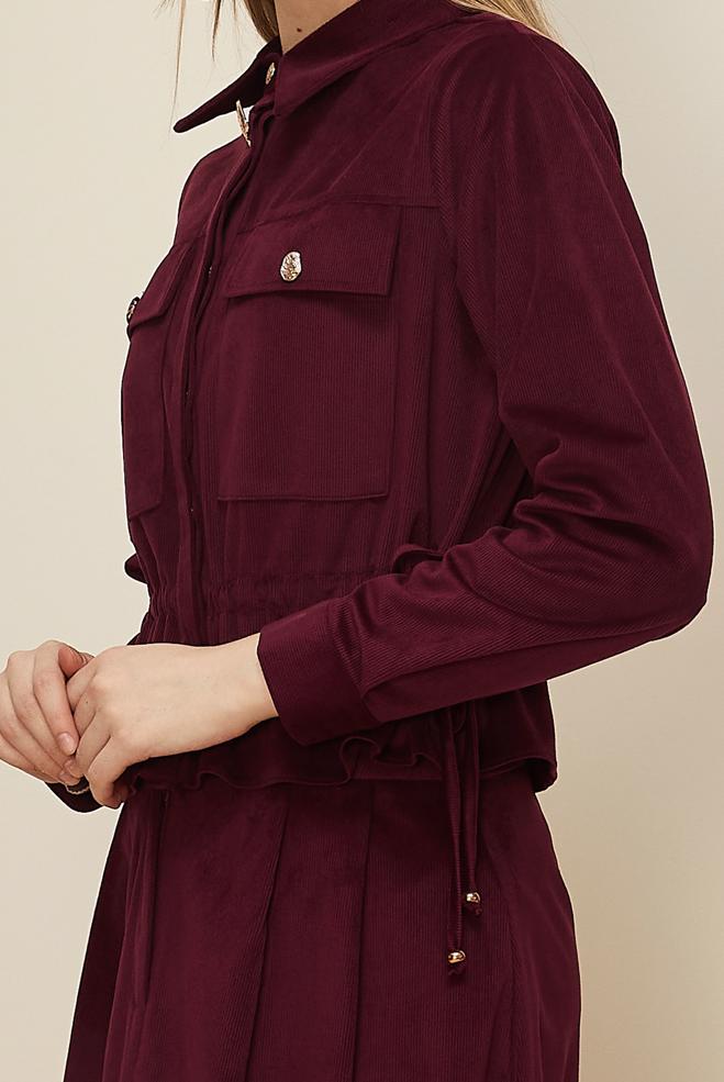 Hijab clothing CLARET RED SHIRT COLLAR SKIRTED SUIT 46237 - ALVİNA