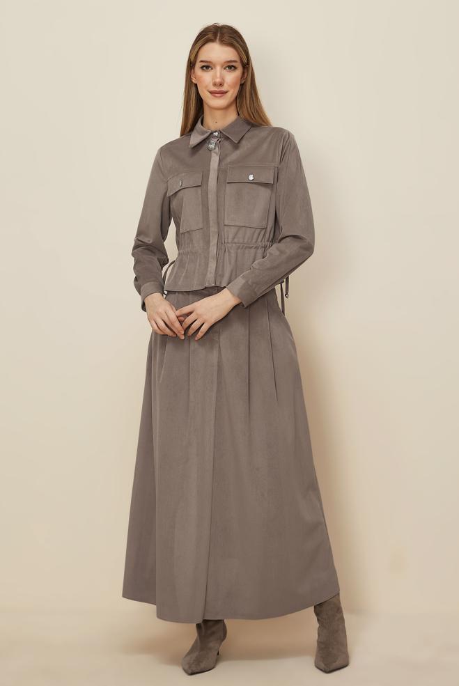 Hijab clothing MINK SHIRT COLLAR SKIRTED SUIT 46237 - ALVİNA