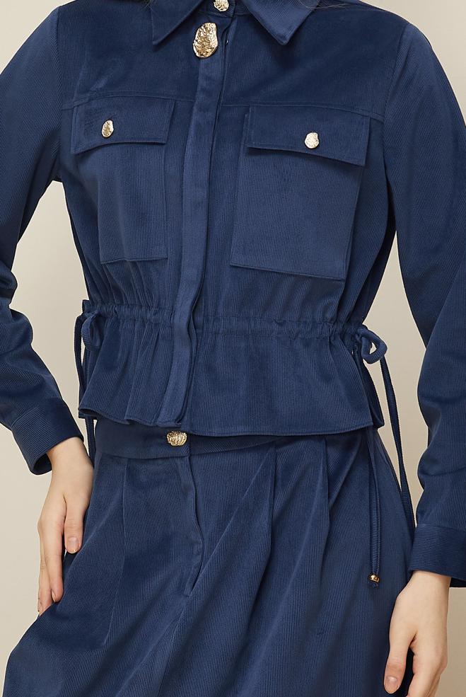 Hijab clothing NAVY BLUE SHIRT COLLAR SKIRTED SUIT 46237 - ALVİNA