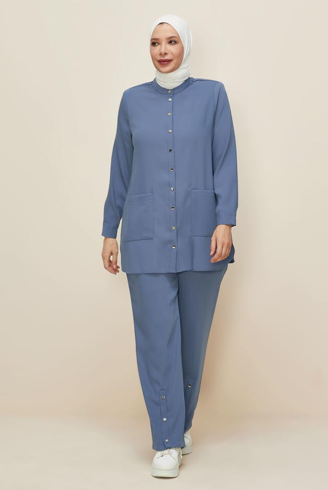 Vêtements hijab BLEU MARINE ENSEMBLE PANTALON GRANDE TAILLE 20869 - ALVİNA