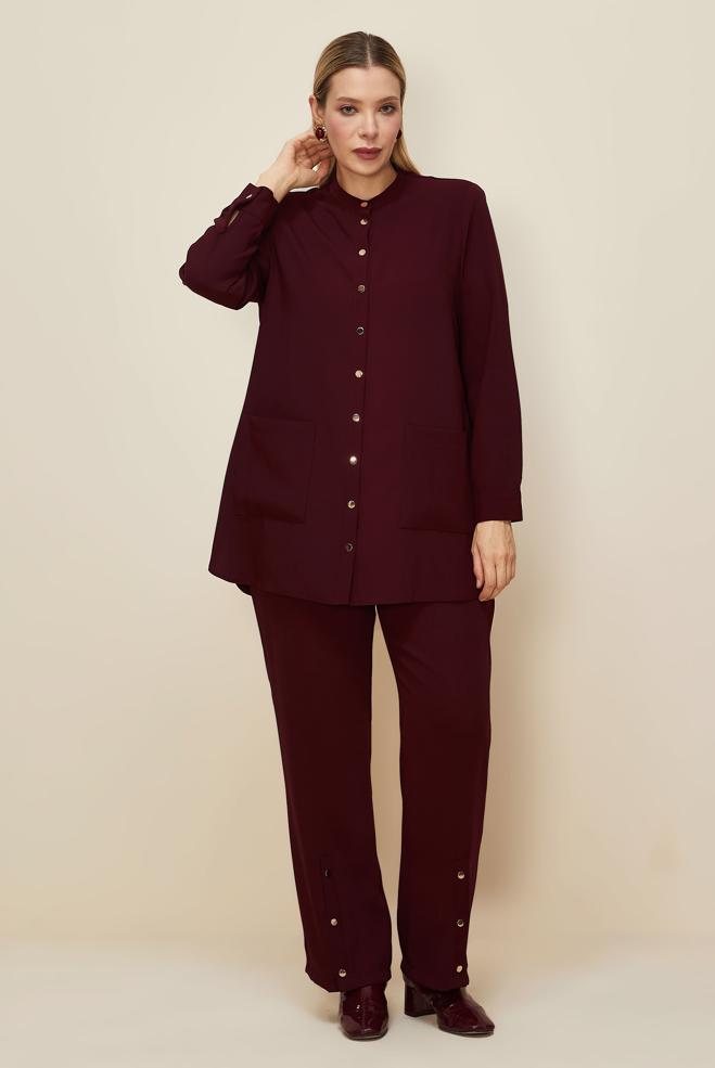 Vêtements hijab ROUGE BORDEAUX ENSEMBLE PANTALON GRANDE TAILLE 20869 - ALVİNA
