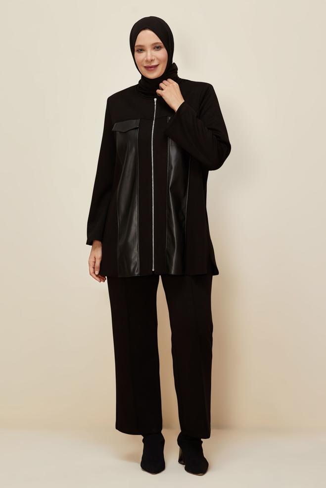 Vêtements hijab NOIR ENSEMBLE PANTALON GRANDE TAILLE 20872 - ALVİNA