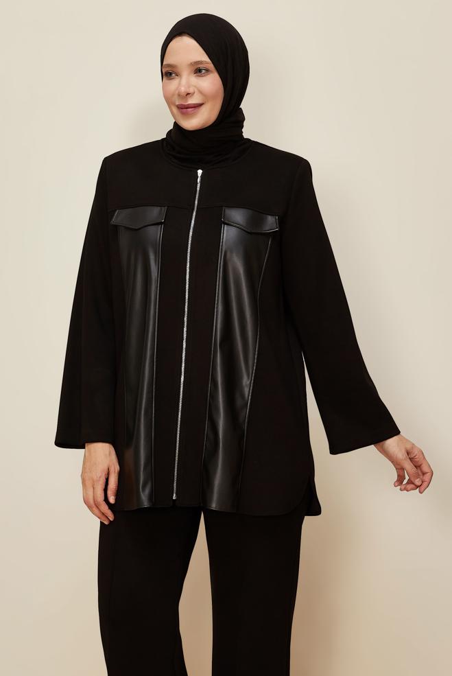 Vêtements hijab NOIR ENSEMBLE PANTALON GRANDE TAILLE 20872 - ALVİNA