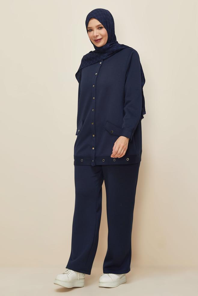 Vêtements hijab BLEU MARINE ENSEMBLE PANTALON GRANDE TAILLE 20873 - ALVİNA
