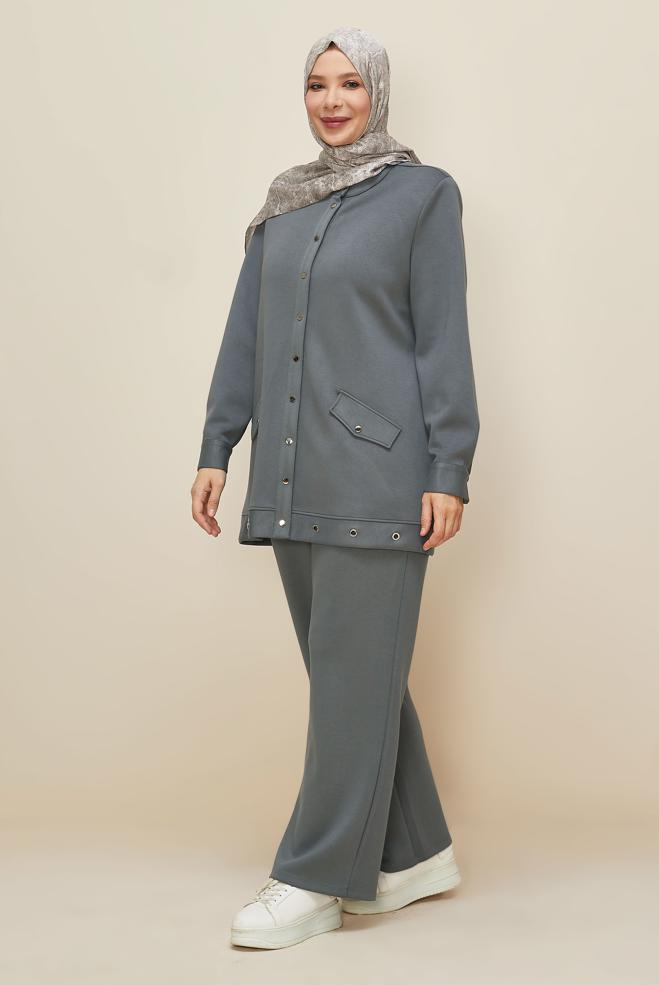 Vêtements hijab GRIS ENSEMBLE PANTALON GRANDE TAILLE 20873 - ALVİNA